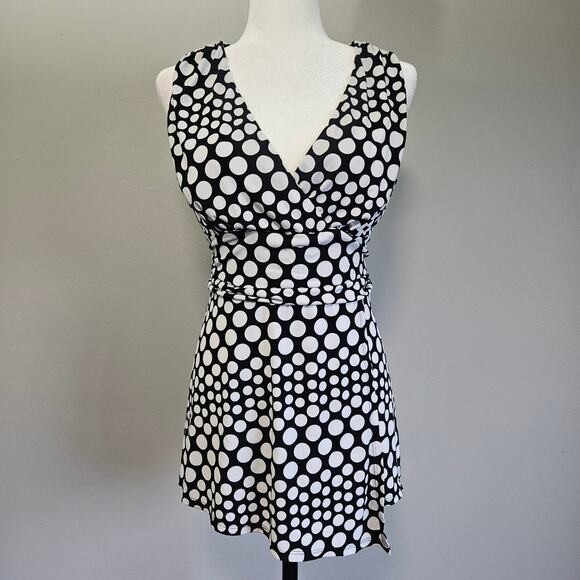 Connected Apparel Tank Top Women M Black White Polka Dot Y2K Sheer Stretch Wrap - Picture 1 of 9